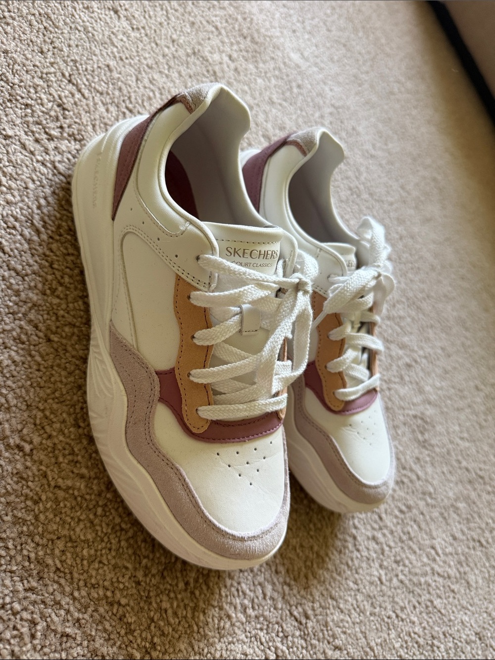 Women’s Skechers Court Classics with Pink and Purple Accents, Sz 7.5